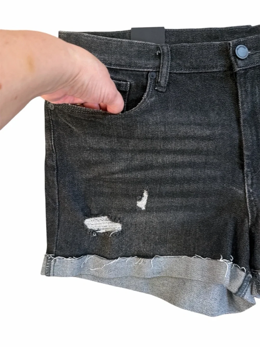 BLANK NYC The Fulton Roll Up‎ Black Distressed Jean Shorts Size 32 NEW